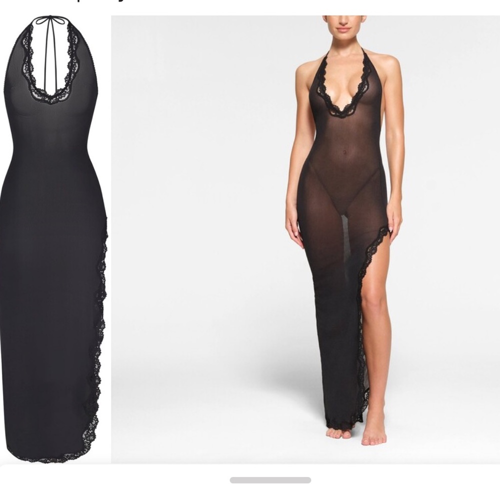 SKIMS Summer Mesh Lace Plunge Long Dress. Size XS